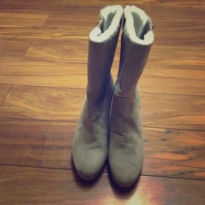 Cream colored wedge boots